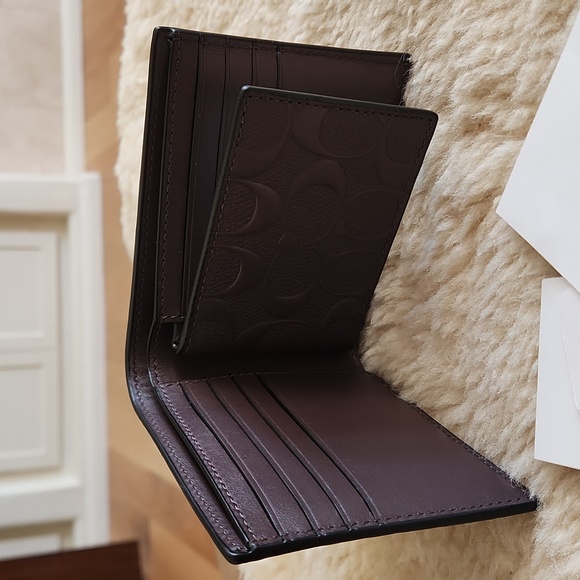 NWT Coach Men's 3-in-1 Compact ID Signature Mahogany Leather Wallet 🤎🎁 - Picture 13 of 16